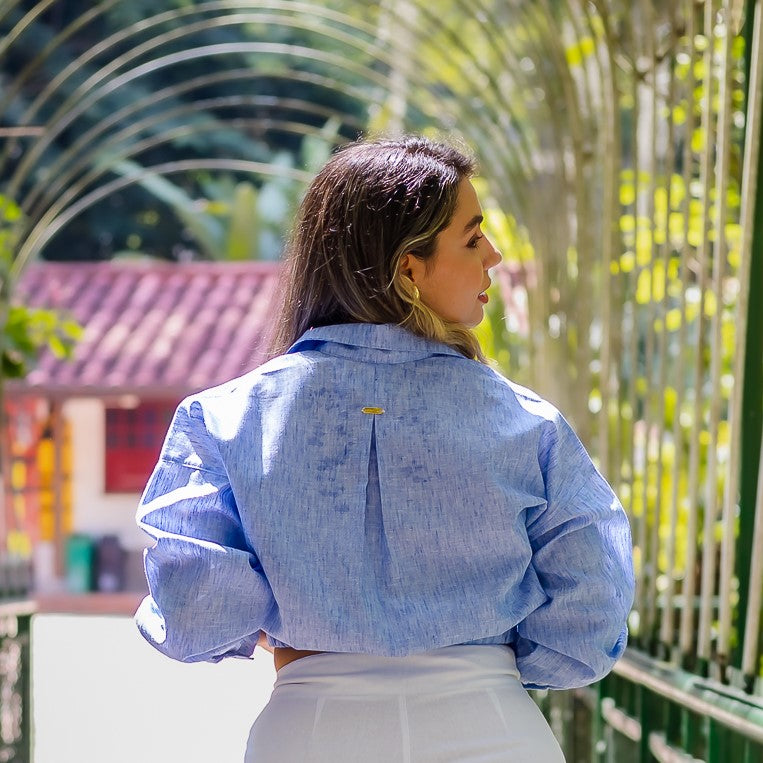 BLUSA FRESCA SILUETA CINTURA Celeste