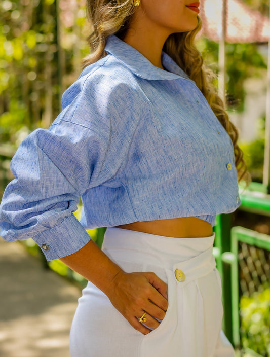 BLUSA FRESCA SILUETA CINTURA Celeste