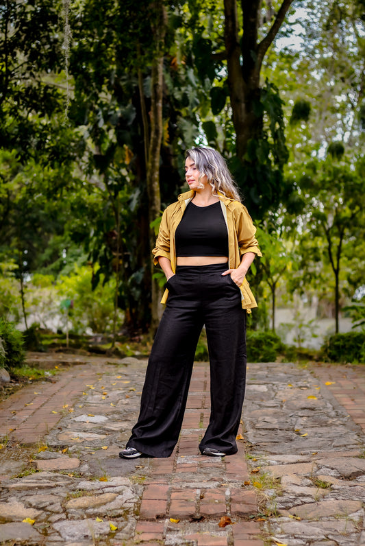 PANTALON PALAZO TIRO ALTO LINO
